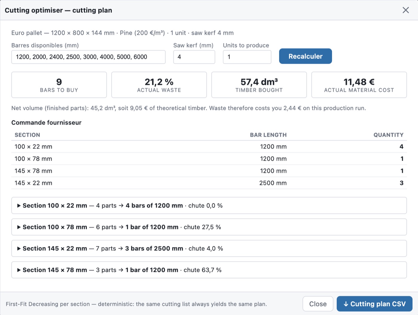 Ottimizzatore di taglio di PalletLab